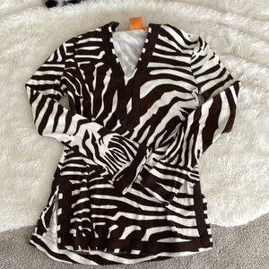 Tory Burch zebra print V-neck terry tunic lightweight